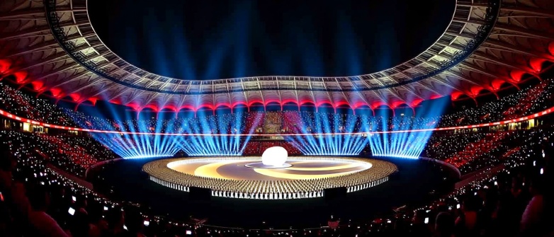 شحفل افتتاح كأس العرب 2025 في استاد لوسيل بقطر مع عروض ضوئية مبهرة وحضور جماهيري كبير