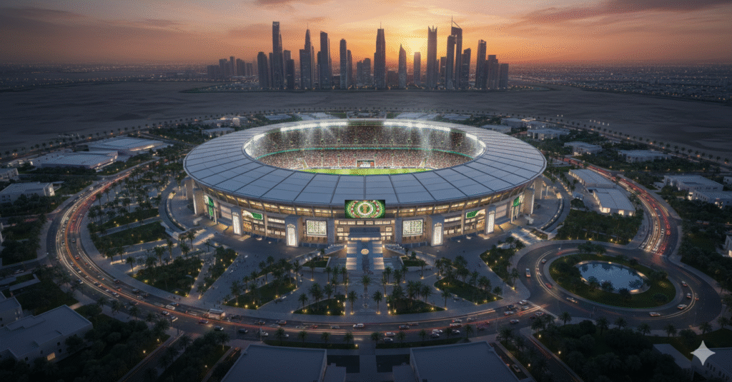 منظر جوي للملعب الرئيسي المستضيف لمباريات كاس العرب 2025 بسعة 60 ألف متفرج