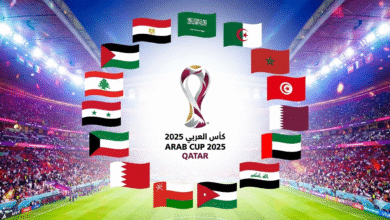 أعلام المنتخبات العربية الـ16 المتأهلة لبطولة كأس العرب 2025 مصفوفة بشكل دائري